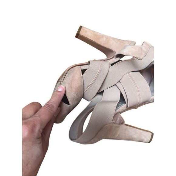 Authentic Prada Camoscio Nude/Blush Elastic Strappy Suede Heels 39.5 EU 9.5 US - Picture 10 of 13